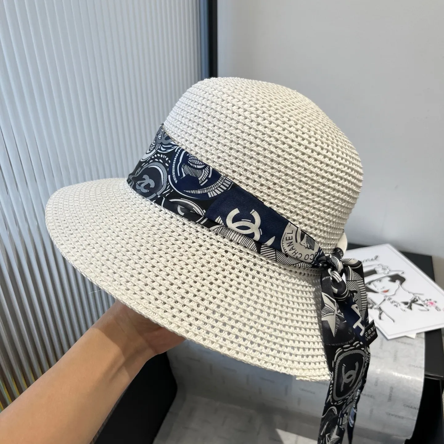 💰140¥ Chanel new straw hat, with silk ribbon, a must-have for fairies when traveling, head circumference 57cm