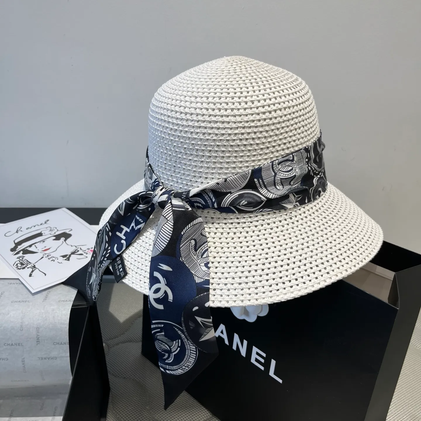 💰140¥ Chanel new straw hat, with silk ribbon, a must-have for fairies when traveling, head circumference 57cm
