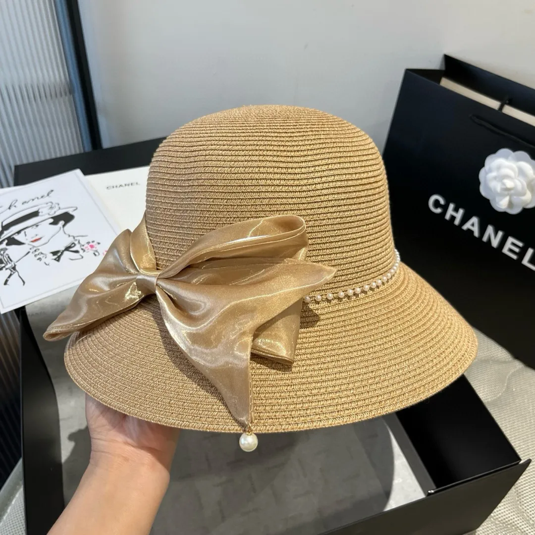 💰160¥ Chanel straw hat, bow hat, lady style PP straw hat, head circumference 57cm