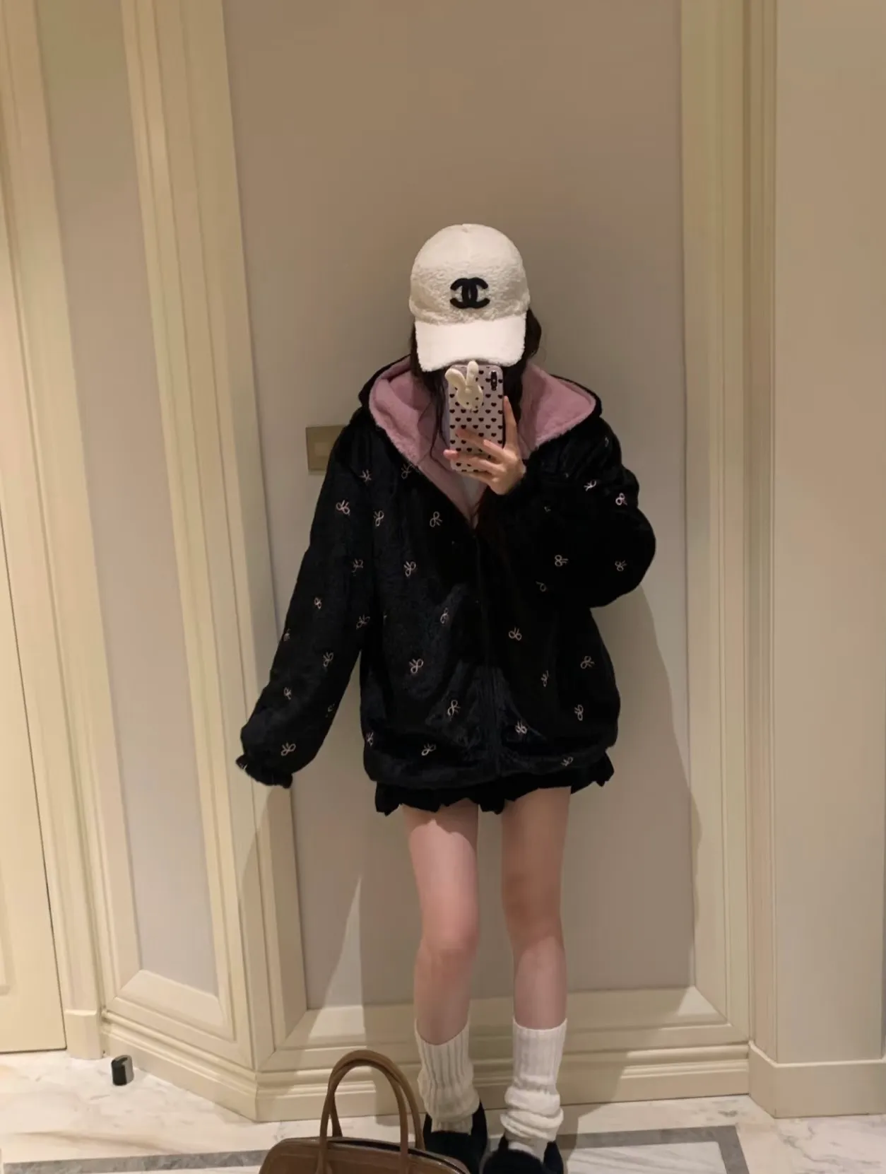 Chanel lambswool baseball cap bucket hat