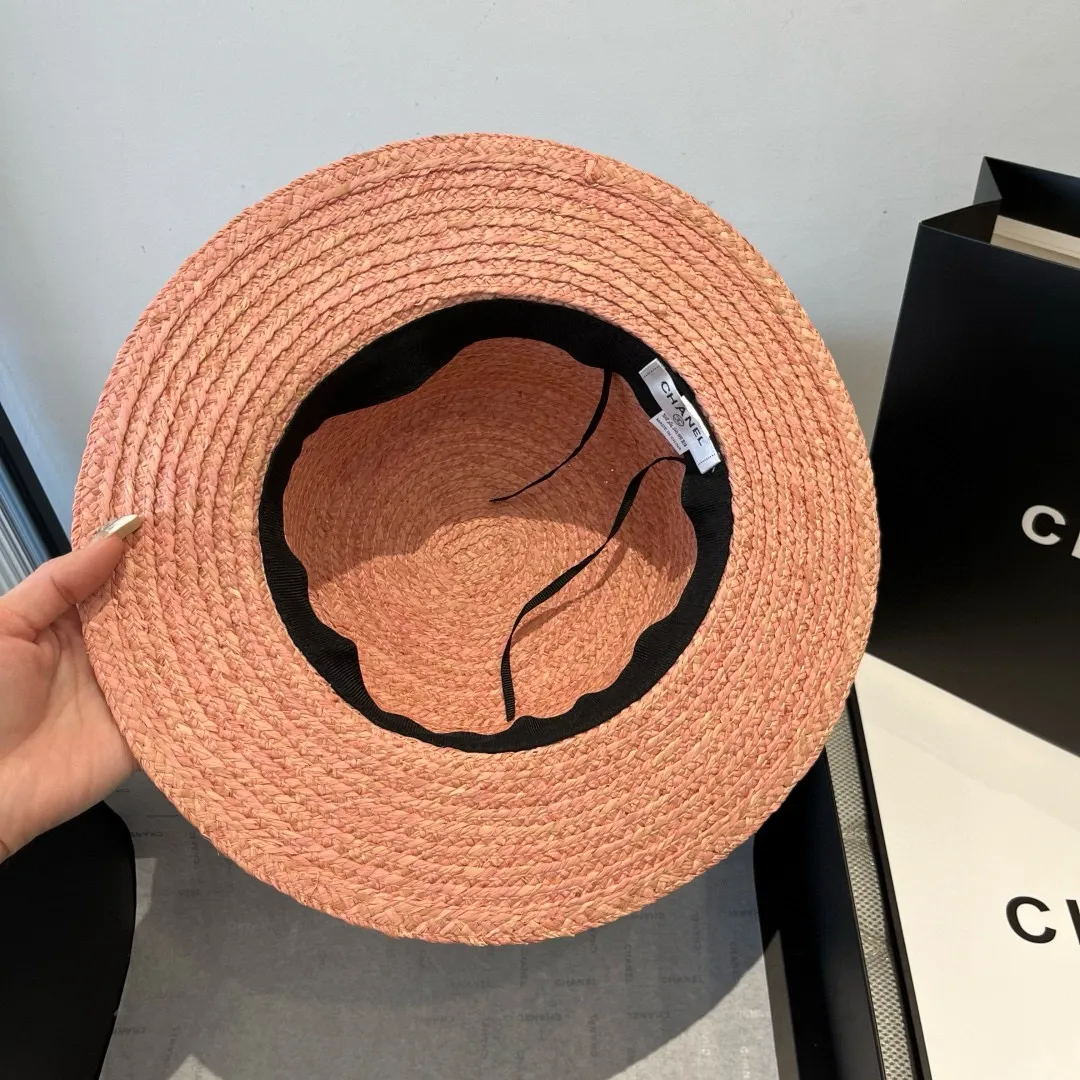 💰140¥ Chanel new raffia hat, flat top sun hat, head circumference 57cm