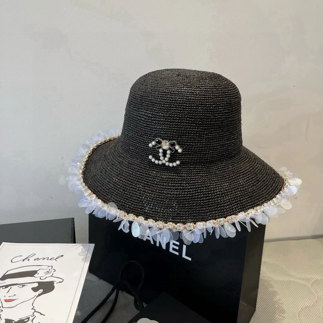 💰230¥ Chanel Raffia straw hat, hand-crocheted, high-end customization, head circumference 57cm