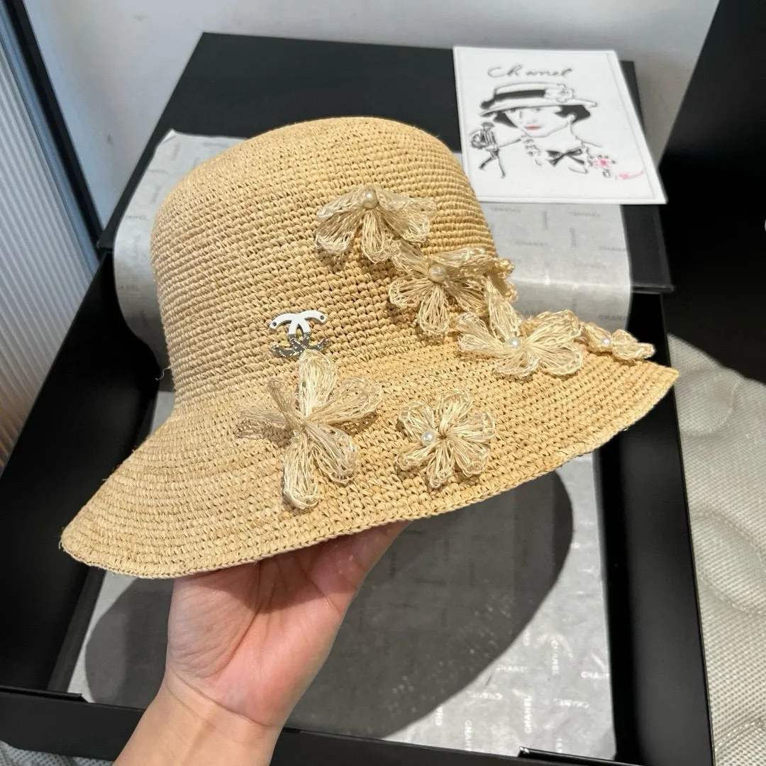 💰240@Chanel Chanel's new raffia straw hat, purely hand-crocheted, lantern straw hat, super heavy-duty, head circumference 57cm