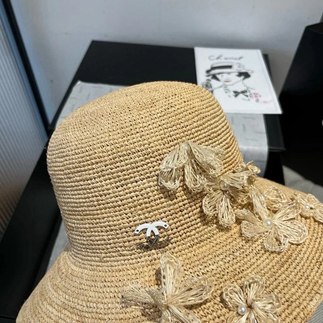 💰240@Chanel Chanel's new raffia straw hat, purely hand-crocheted, lantern straw hat, super heavy-duty, head circumference 57cm