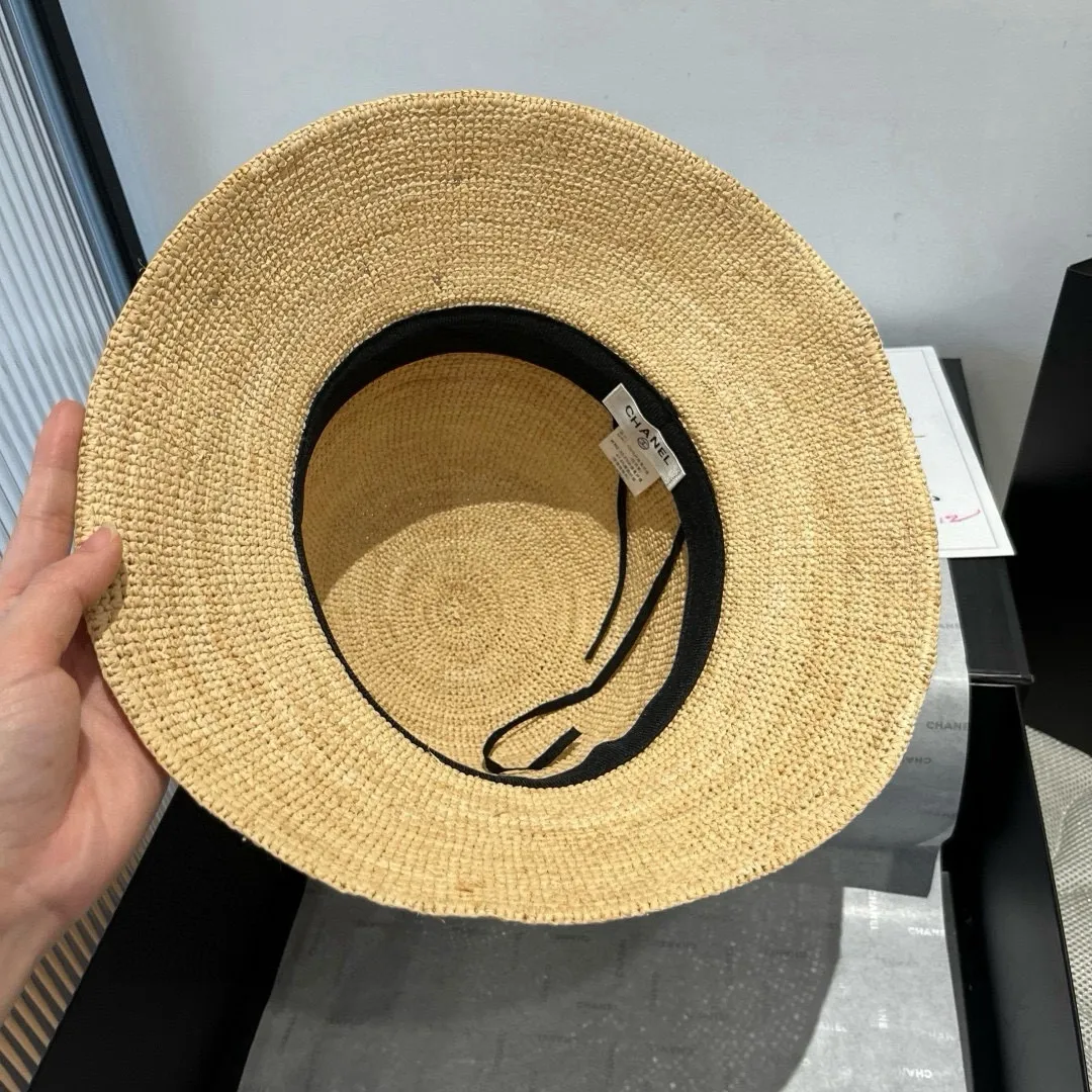 💰240@Chanel Chanel's new raffia straw hat, purely hand-crocheted, lantern straw hat, super heavy-duty, head circumference 57cm