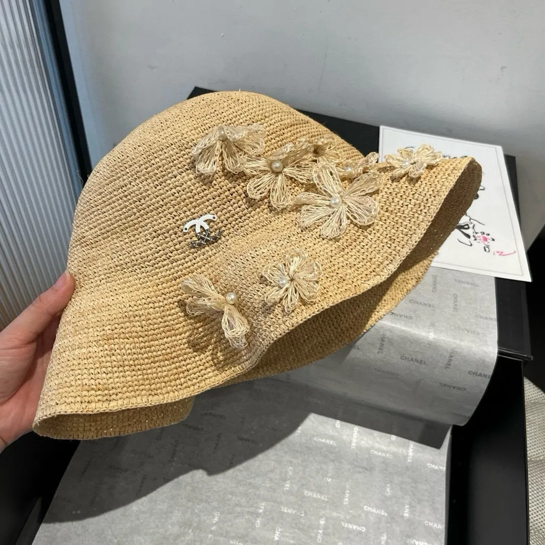 💰240@Chanel Chanel's new raffia straw hat, purely hand-crocheted, lantern straw hat, super heavy-duty, head circumference 57cm