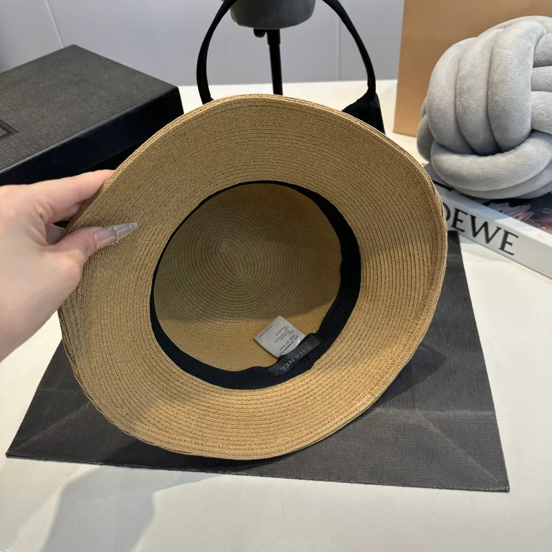 P100 Chanel straw hat, bow hat, lady style PP straw hat, head circumference 57cm