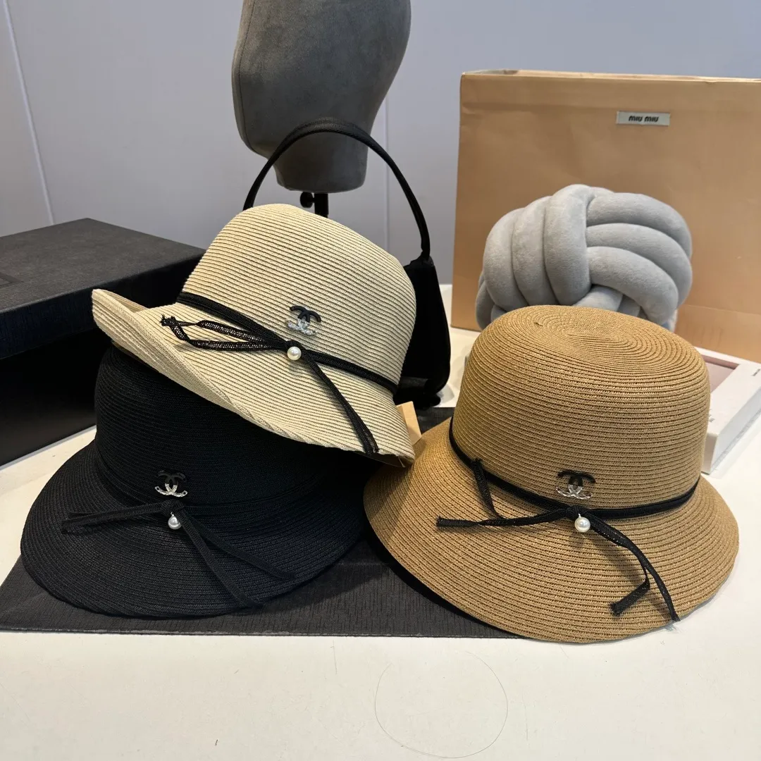 P100 Chanel straw hat, bow hat, lady style PP straw hat, head circumference 57cm