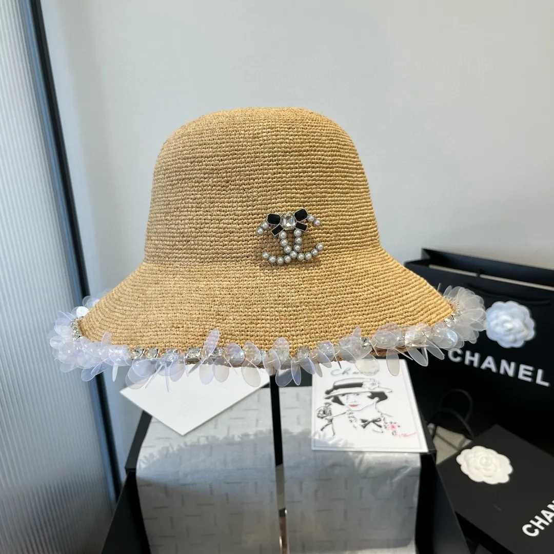 💰240¥ Chanel Raffia straw hat, hand-crocheted, high-end customization, head circumference 57cm