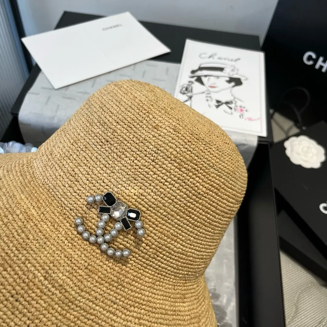 💰240¥ Chanel Raffia straw hat, hand-crocheted, high-end customization, head circumference 57cm