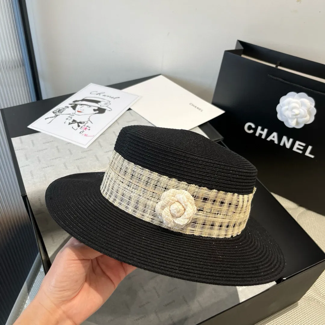 💰160¥ Chanel flat top hat, PP straw hat, head circumference 57cm