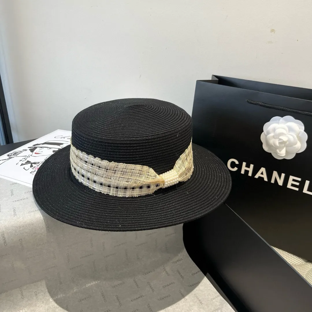 💰160¥ Chanel flat top hat, PP straw hat, head circumference 57cm