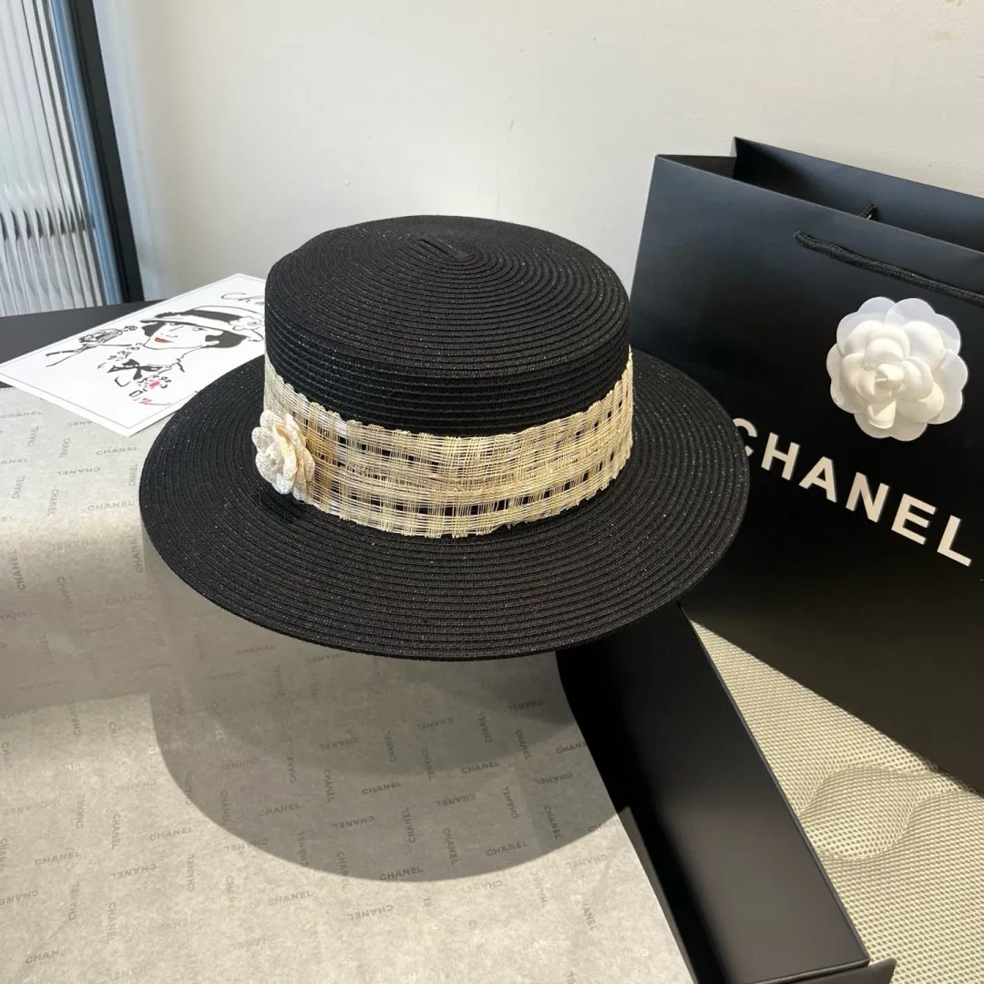 💰160¥ Chanel flat top hat, PP straw hat, head circumference 57cm