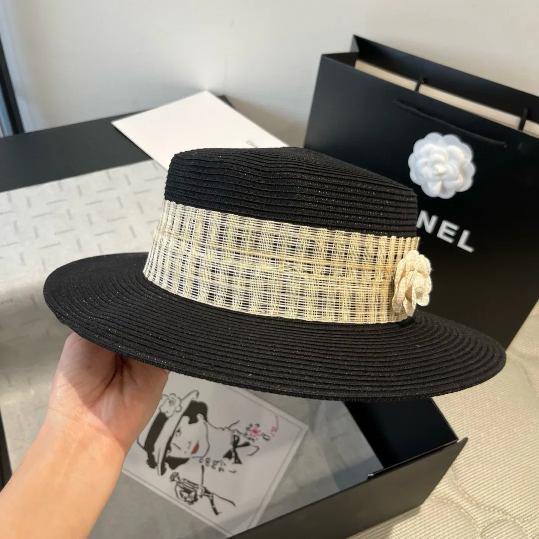 💰160¥ Chanel flat top hat, PP straw hat, head circumference 57cm