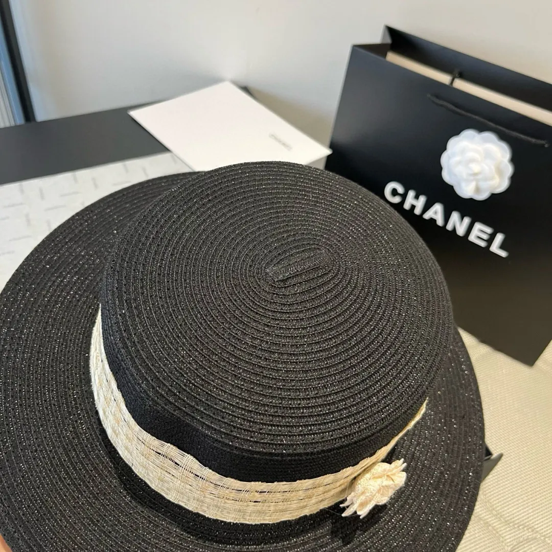 💰160¥ Chanel flat top hat, PP straw hat, head circumference 57cm