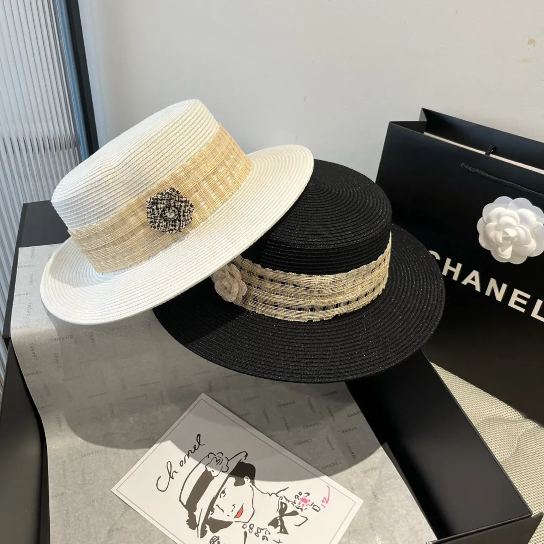 💰160¥ Chanel flat top hat, PP straw hat, head circumference 57cm