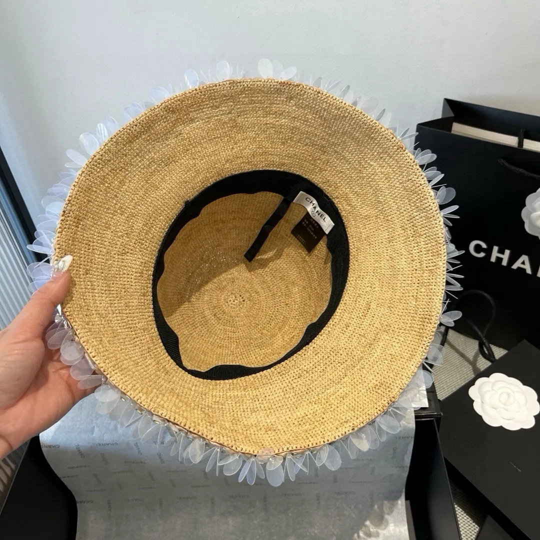 💰220¥ Chanel Raffia straw hat, hand-crocheted, high-end customization, head circumference 57cm