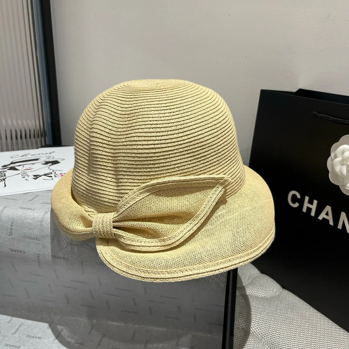 💰140¥ Chanel straw hat, advanced customization, head circumference 57cm.