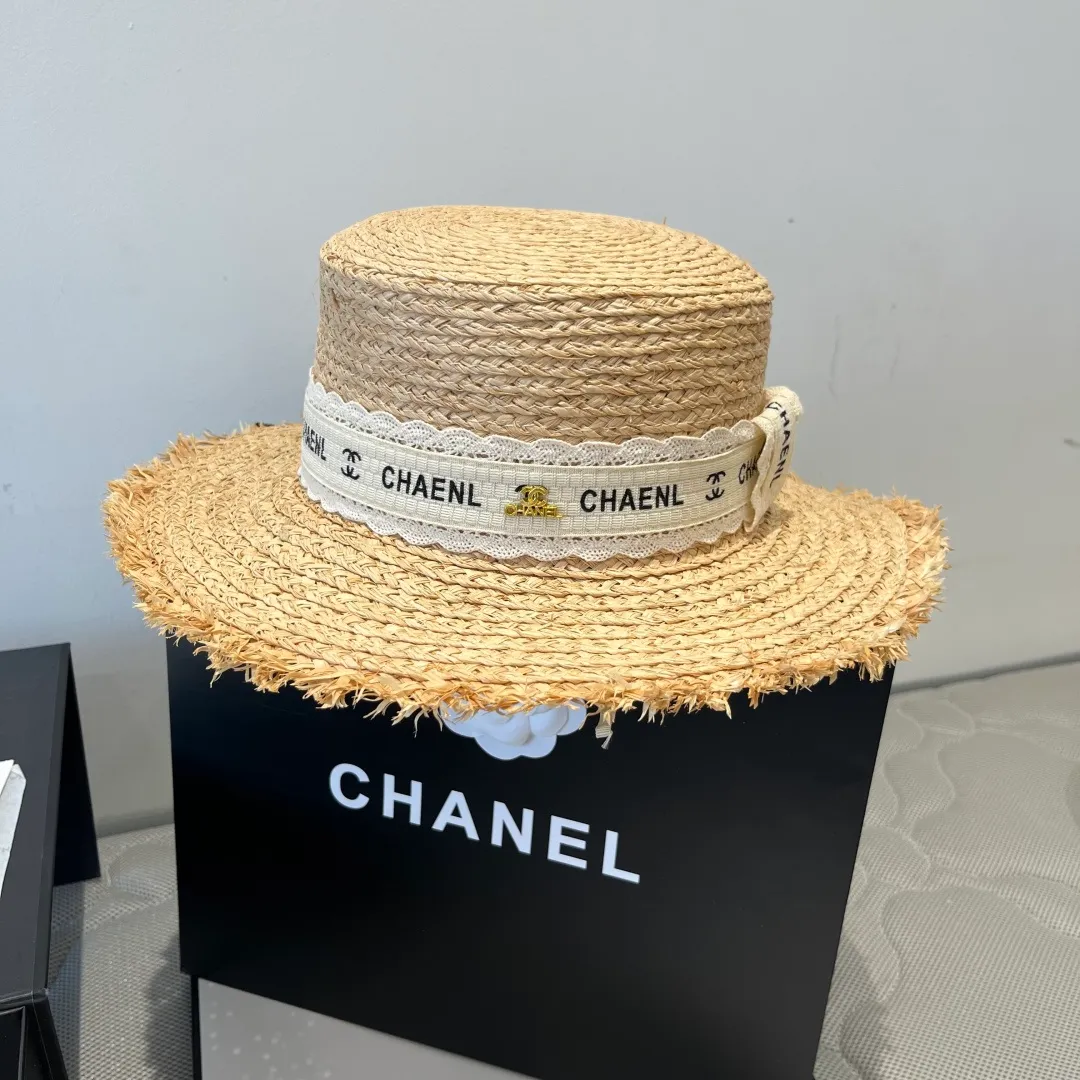💰140¥ Chanel new raffia hat, flat top sun hat, head circumference 57cm