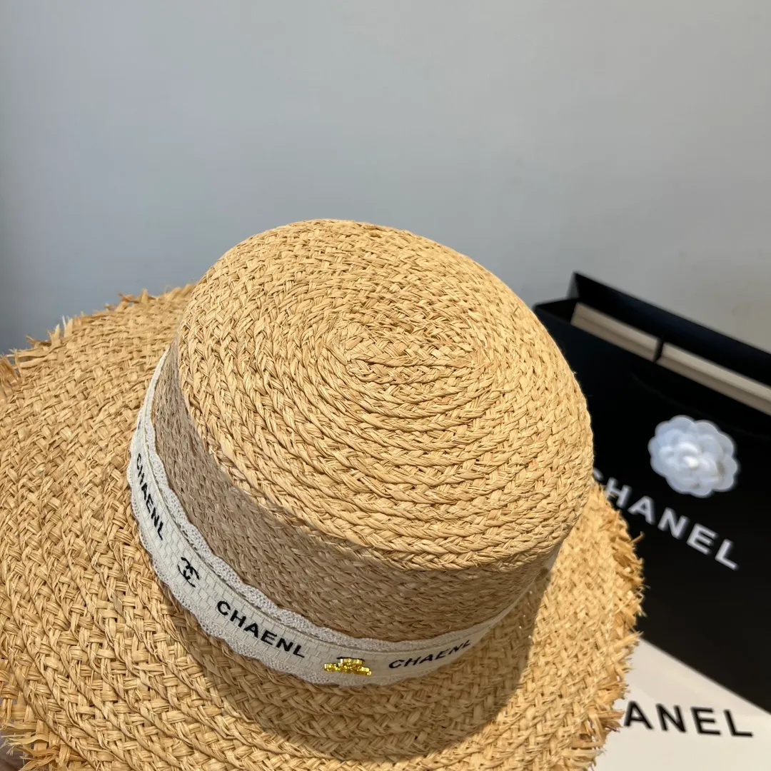 💰140¥ Chanel new raffia hat, flat top sun hat, head circumference 57cm