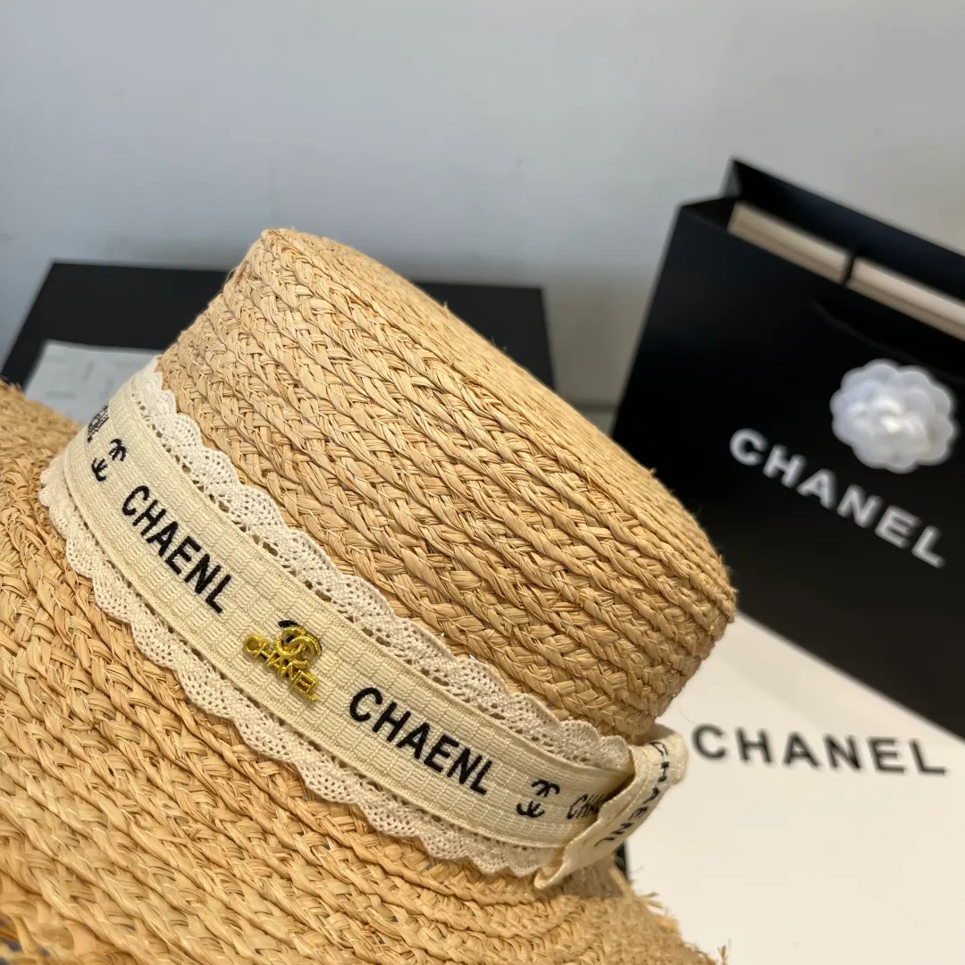 💰140¥ Chanel new raffia hat, flat top sun hat, head circumference 57cm