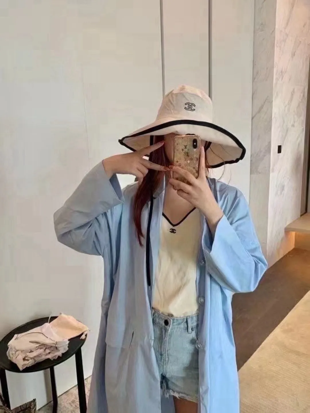 120¥ Chanel large brim bucket hat, canvas hat, simple internet celebrity style, head circumference 57cm