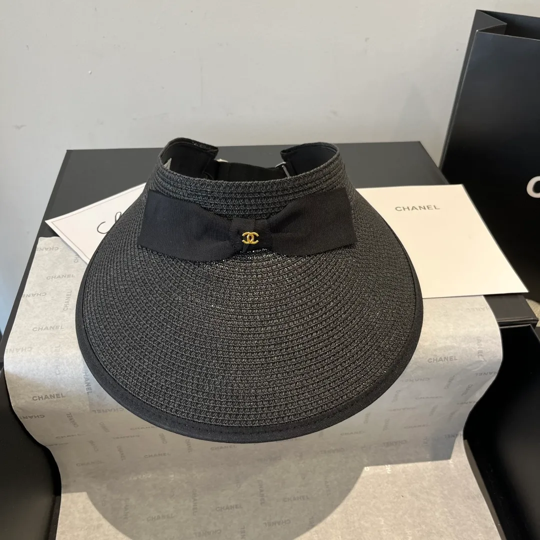 💰100¥ Chanel bow sun hat, empty top straw hat, adjustable