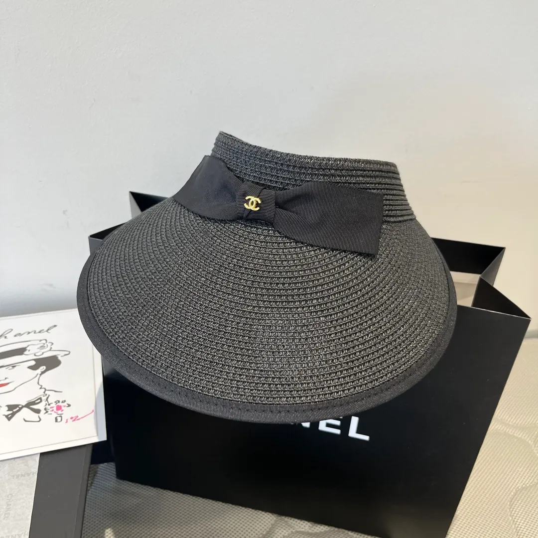 💰100¥ Chanel bow sun hat, empty top straw hat, adjustable