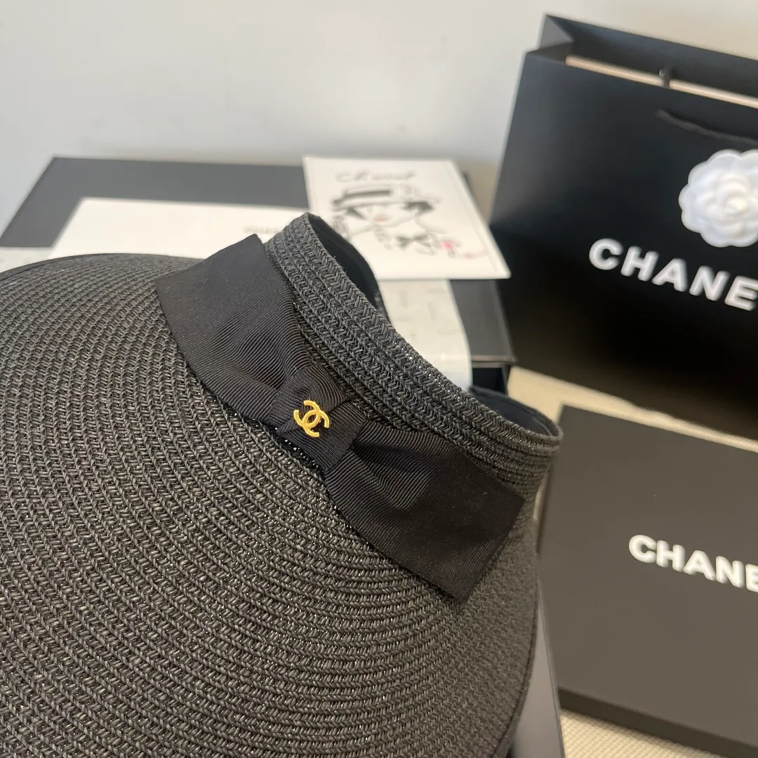 💰100¥ Chanel bow sun hat, empty top straw hat, adjustable