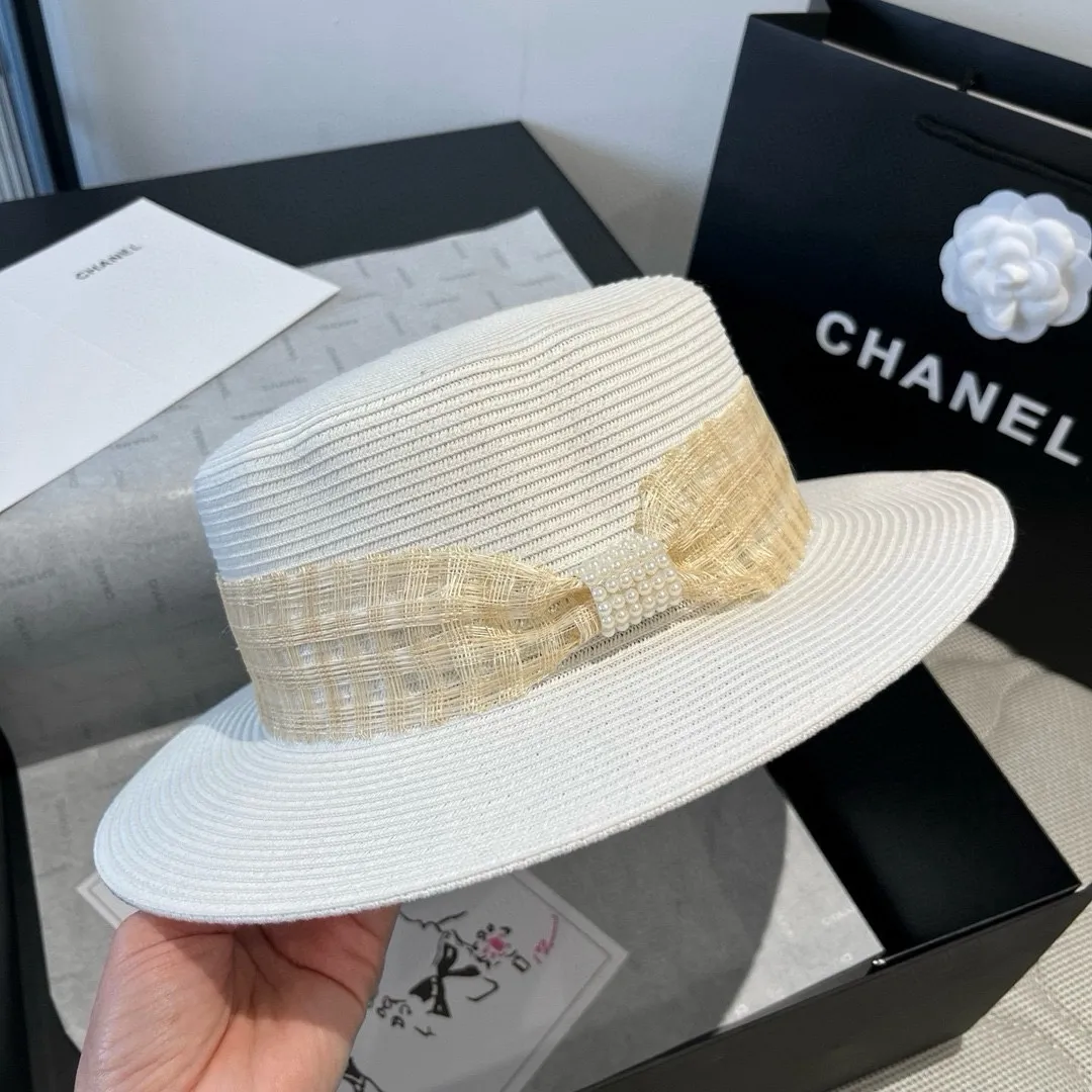 💰160¥ Chanel flat top hat, PP straw hat, head circumference 57cm