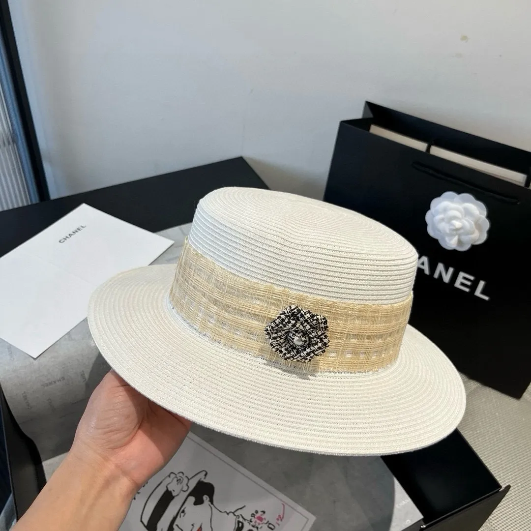 💰160¥ Chanel flat top hat, PP straw hat, head circumference 57cm