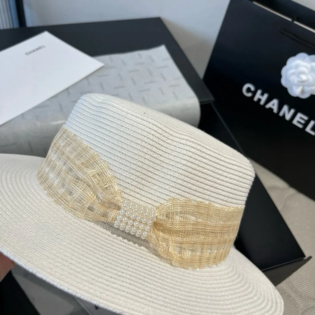 💰160¥ Chanel flat top hat, PP straw hat, head circumference 57cm