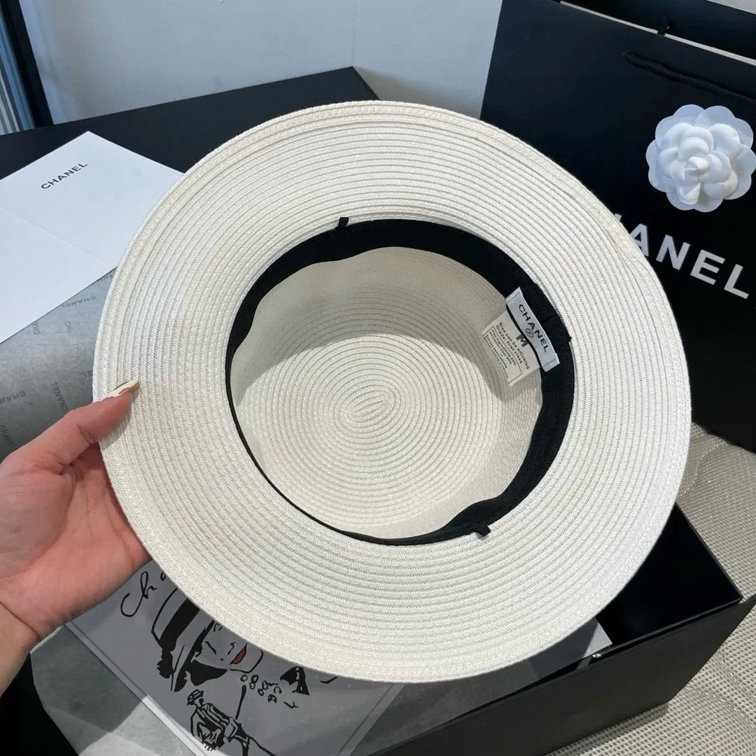 💰160¥ Chanel flat top hat, PP straw hat, head circumference 57cm