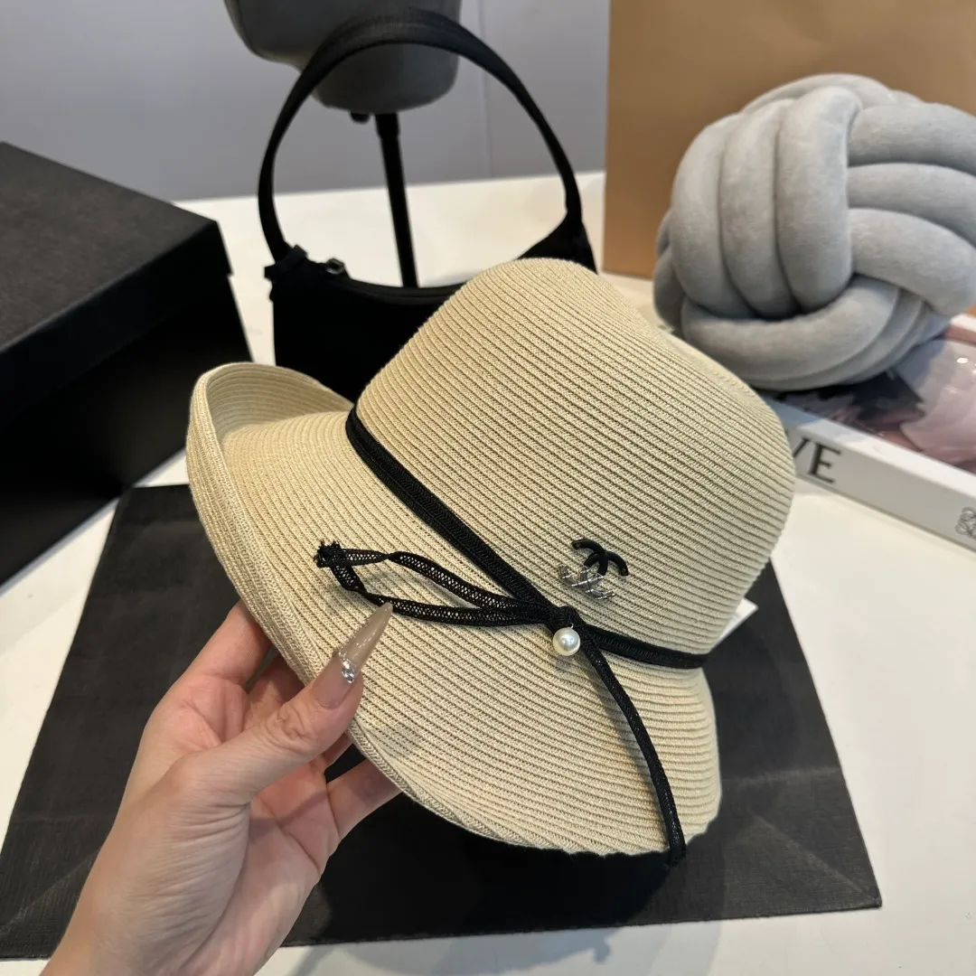 P100 Chanel straw hat, bow hat, lady style PP straw hat, head circumference 57cm
