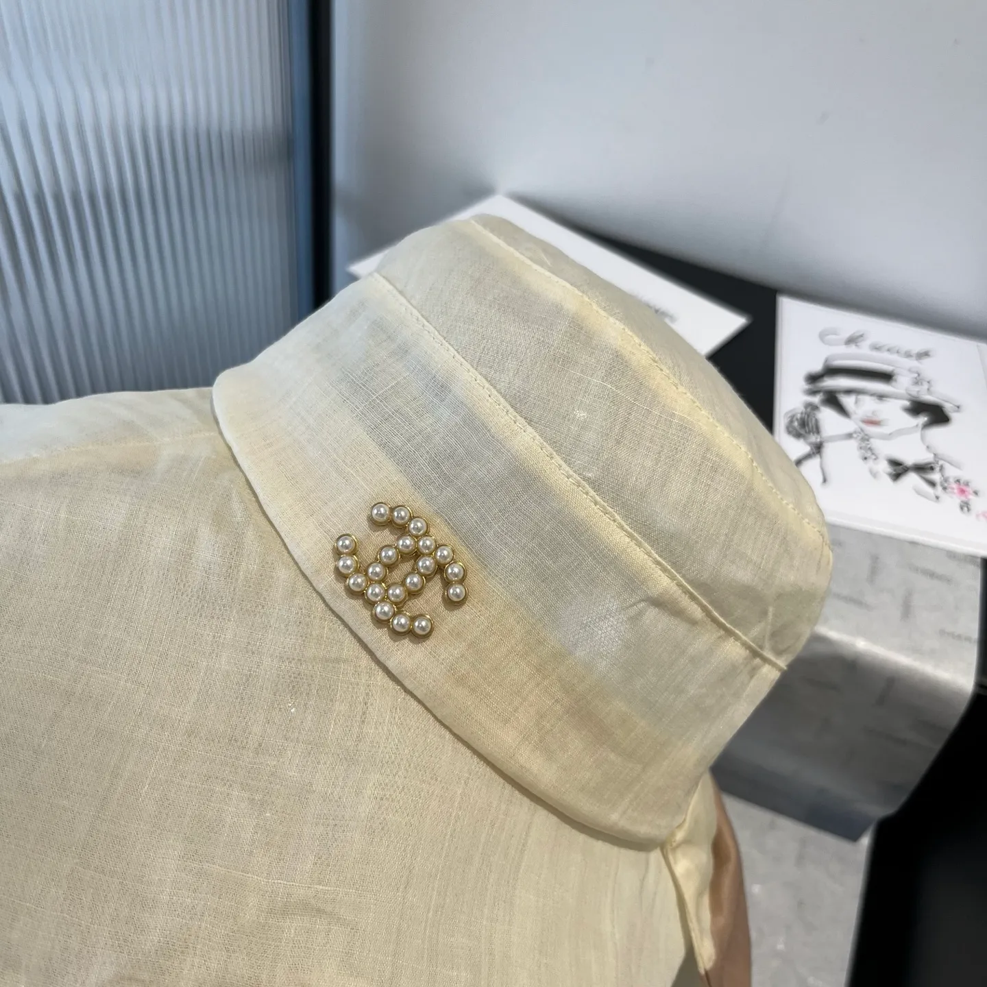 💰150¥ Chanel silk sun hat, lady style fisherman hat, head circumference 57cm foldable