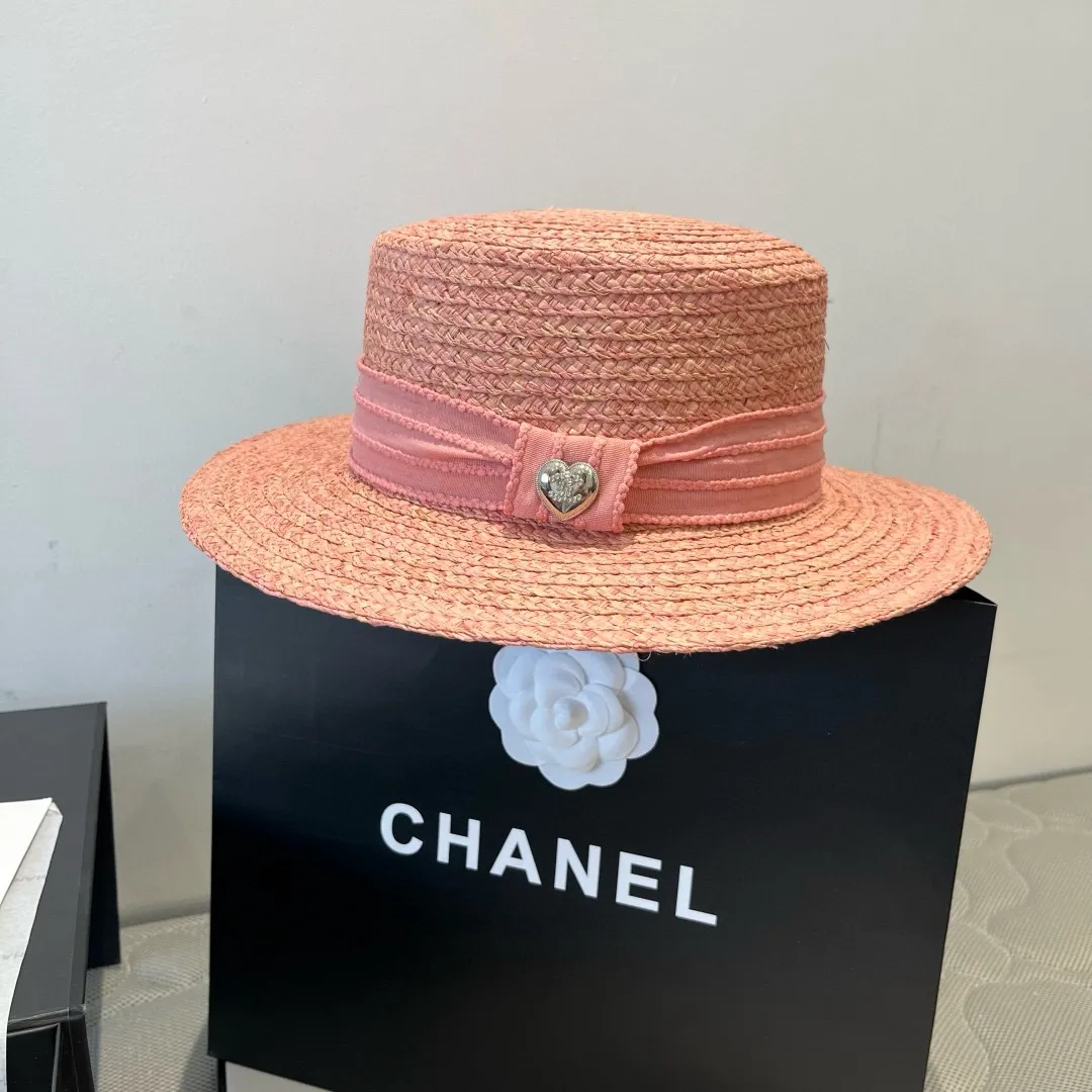 💰140¥ Chanel new raffia hat, flat top sun hat, head circumference 57cm