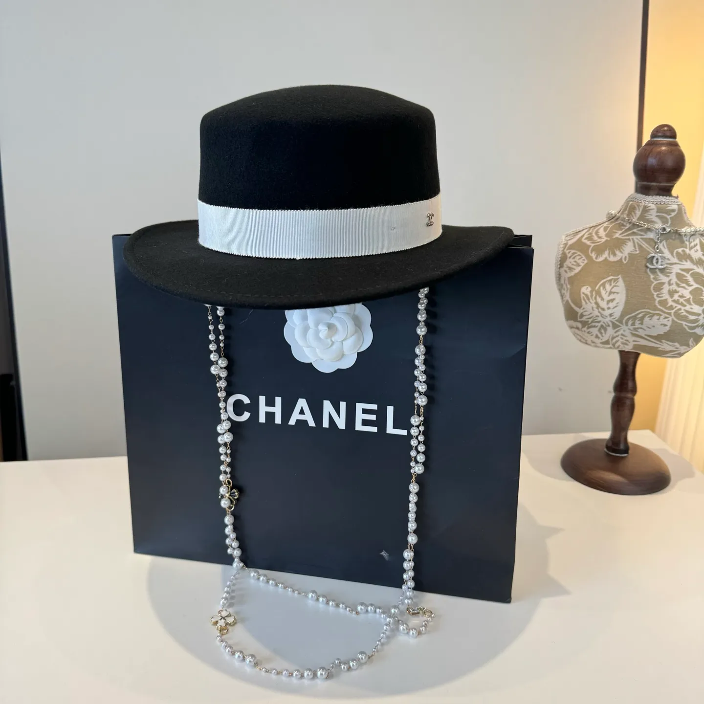 💰200¥ Chanel new wool top hat official model, flat top hat, 100% wool fabric 🦙%, head circumference 57cm
