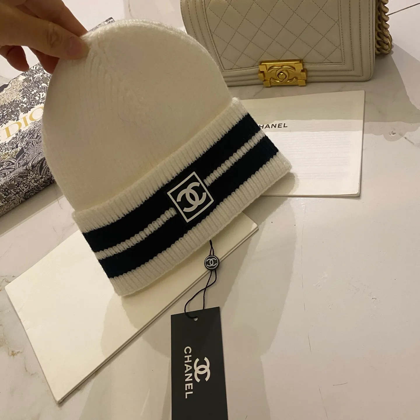 Chanel Chanel striped knitted hat