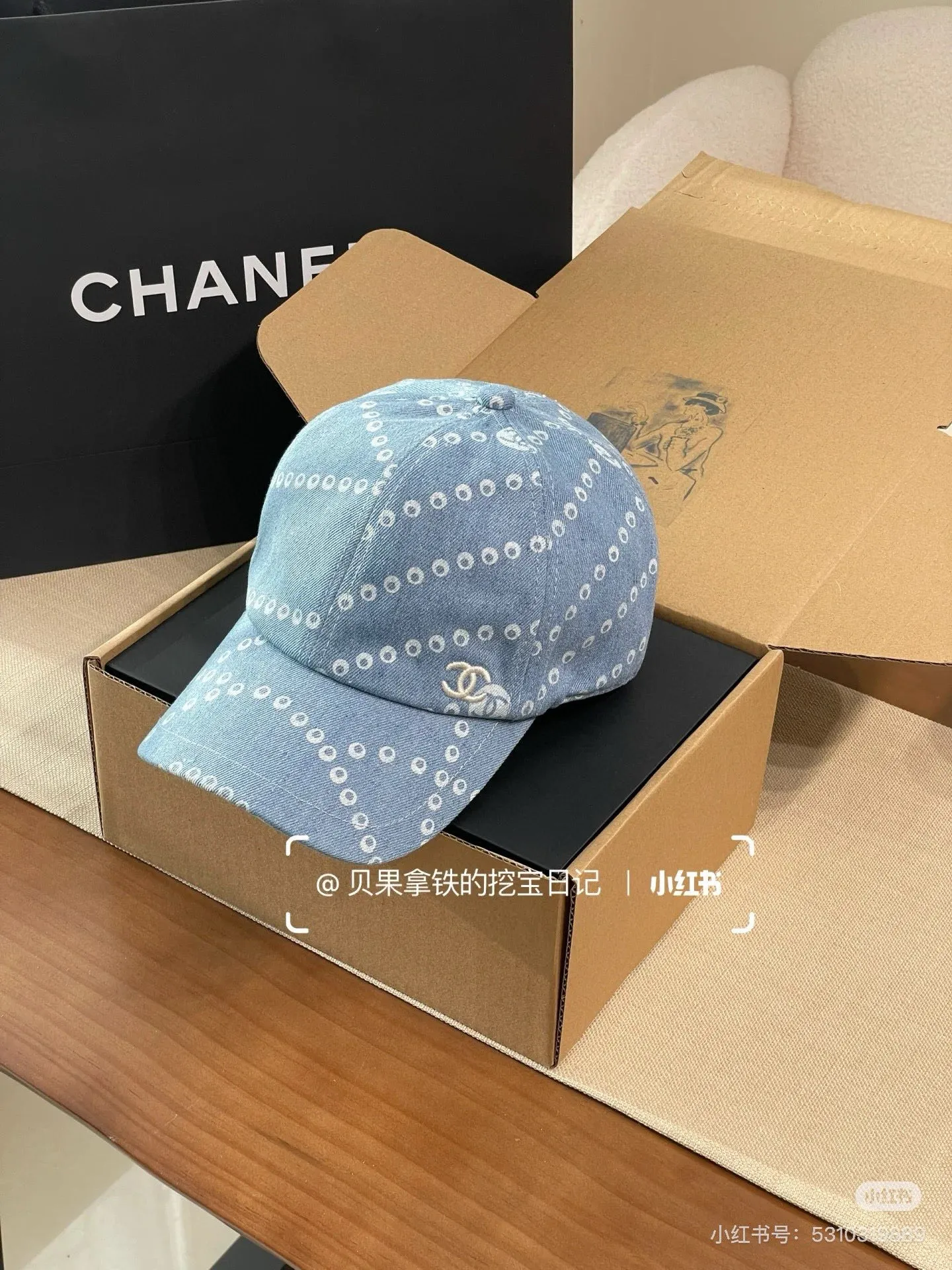 💰80¥ Chanel denim peaked hat, 25 years new counter model, head circumference 57cm