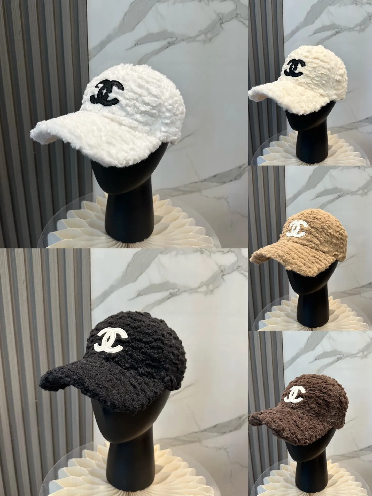 P60 Chanel Chanel new autumn and winter lamb wool baseball cap Chanel's simplest style, small face-shape hat