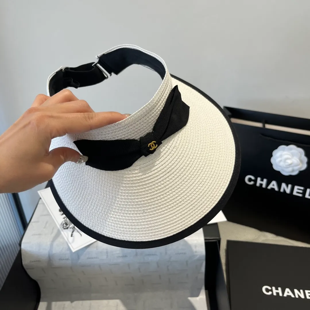 💰100¥ Chanel bow sun hat, empty top straw hat, adjustable