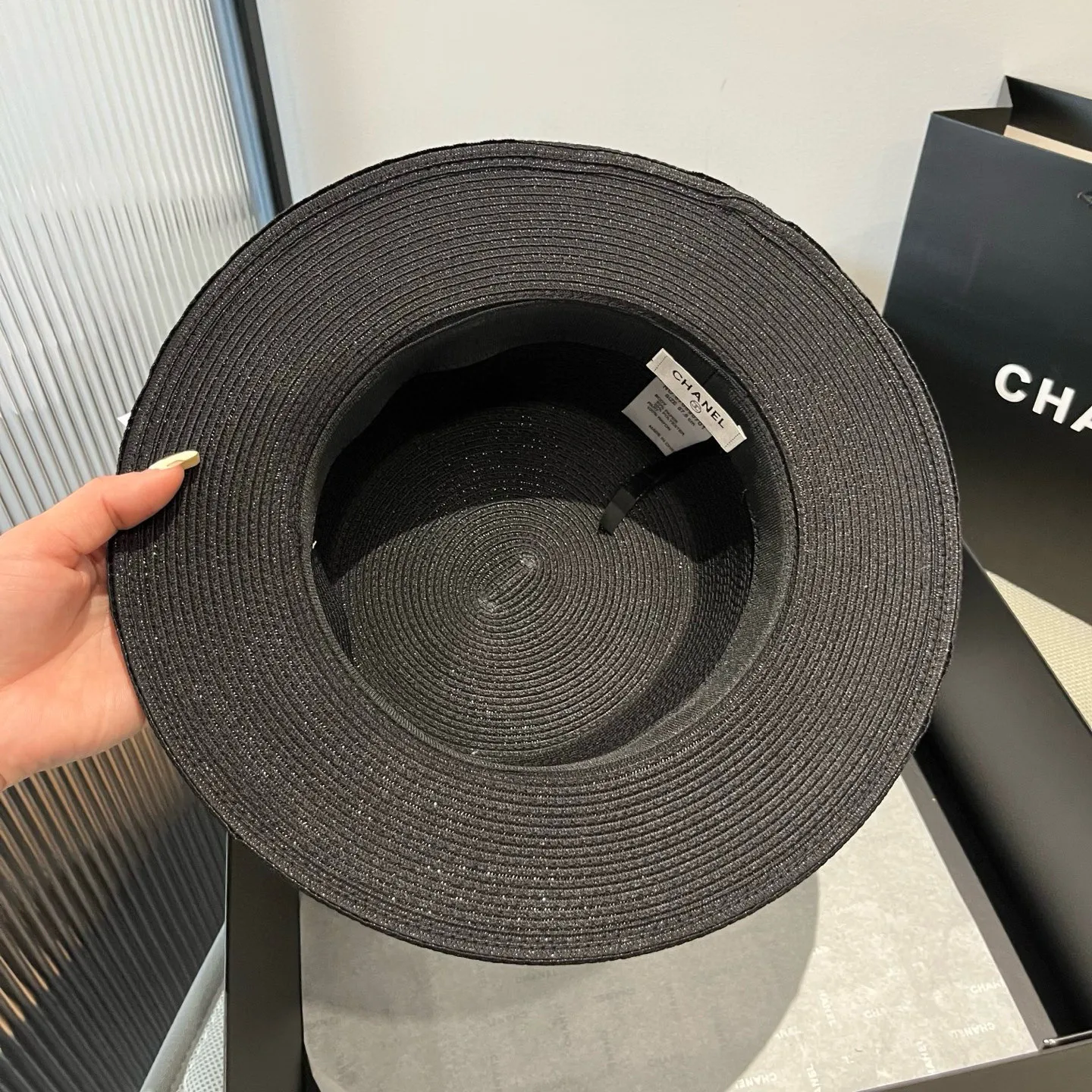 💰160¥ Chanel flat top hat, straw hat, linen accessories, high-end customization, head circumference 57cm