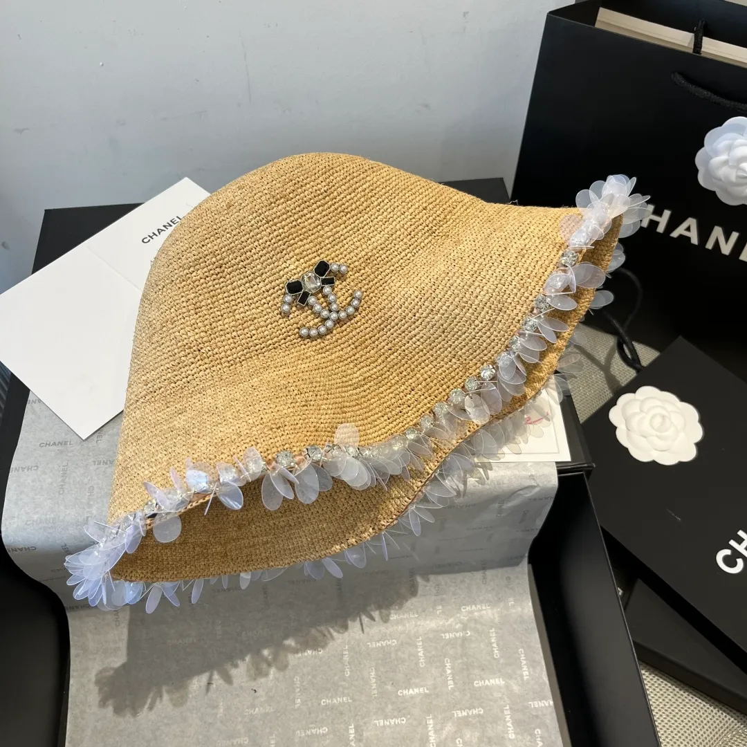 💰240¥ Chanel Raffia straw hat, hand-crocheted, high-end customization, head circumference 57cm