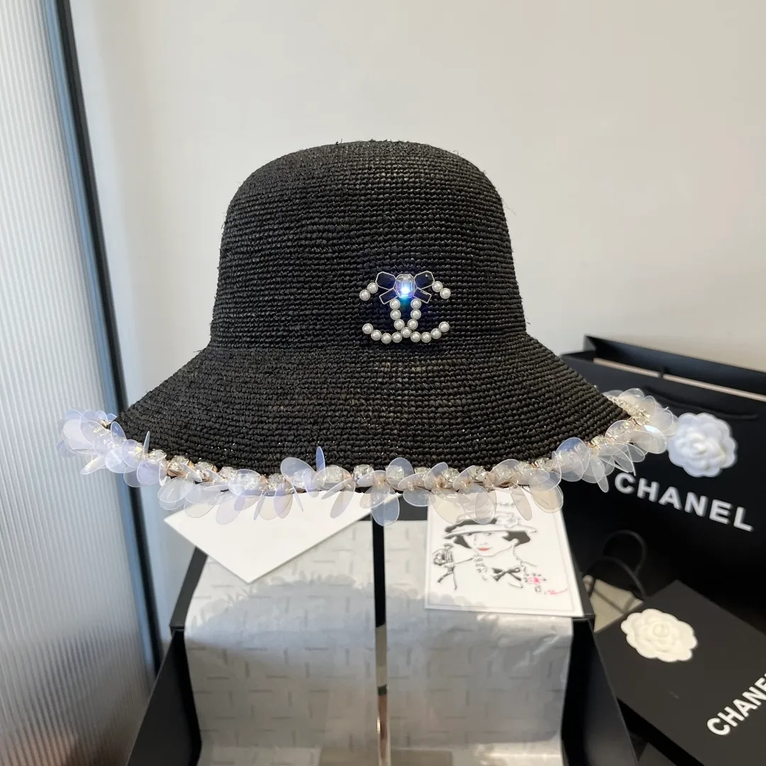 💰240¥ Chanel Raffia straw hat, hand-crocheted, high-end customization, head circumference 57cm