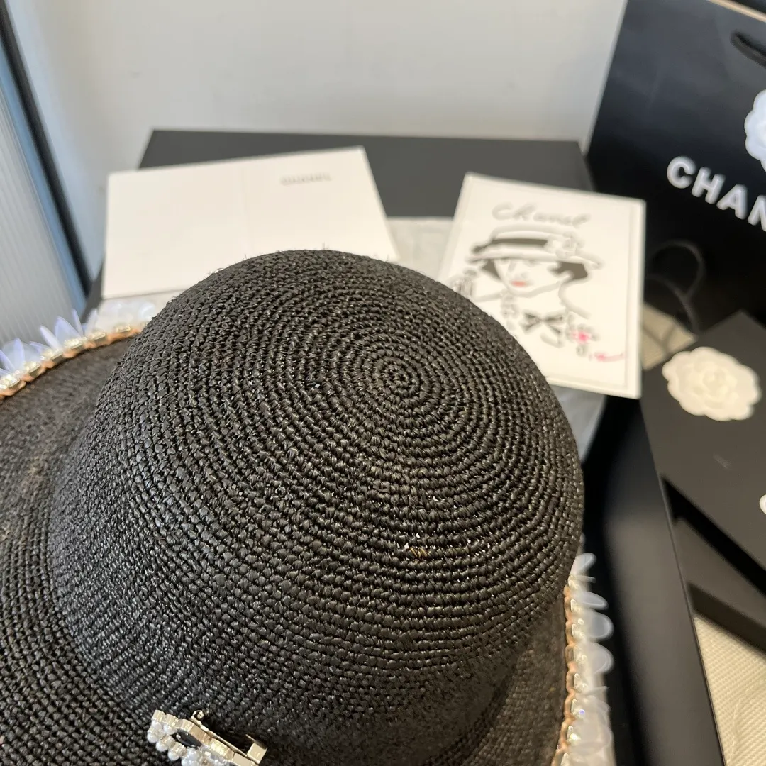 💰240¥ Chanel Raffia straw hat, hand-crocheted, high-end customization, head circumference 57cm