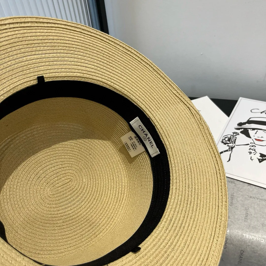 💰160¥ Chanel new flat top hat, Taiwan PP straw, head circumference 57cm