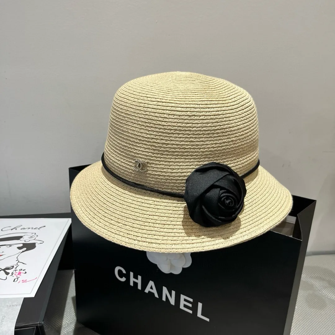 💰150¥ Chanel new top hat, original small basin hat, straw hat, head circumference 57cm