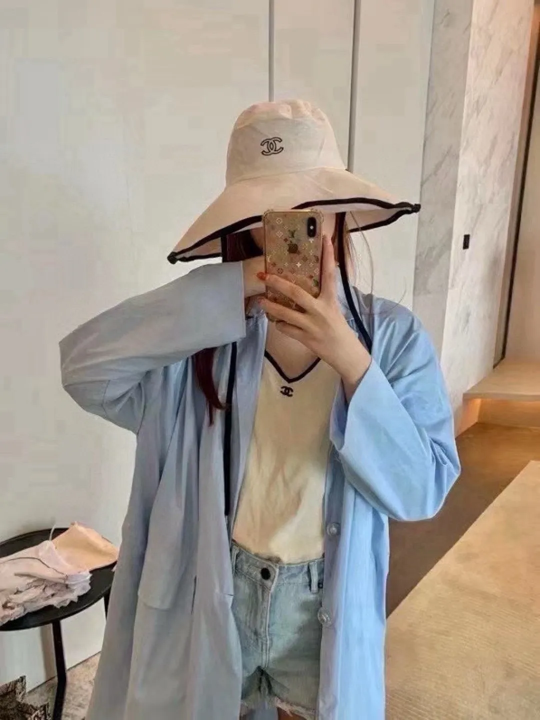 120¥ Chanel large brim bucket hat, canvas hat, simple internet celebrity style, head circumference 57cm