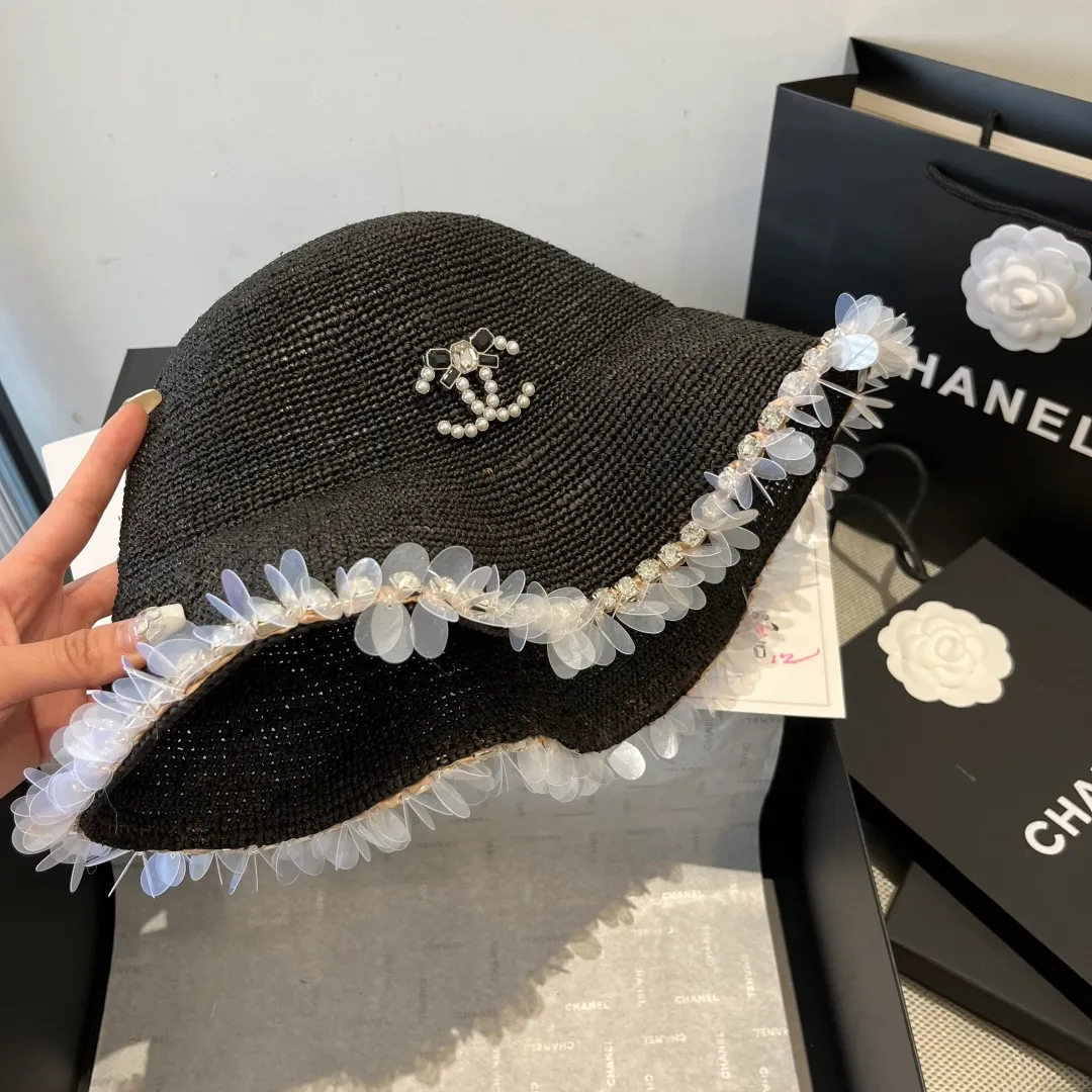 💰240¥ Chanel Raffia straw hat, hand-crocheted, high-end customization, head circumference 57cm
