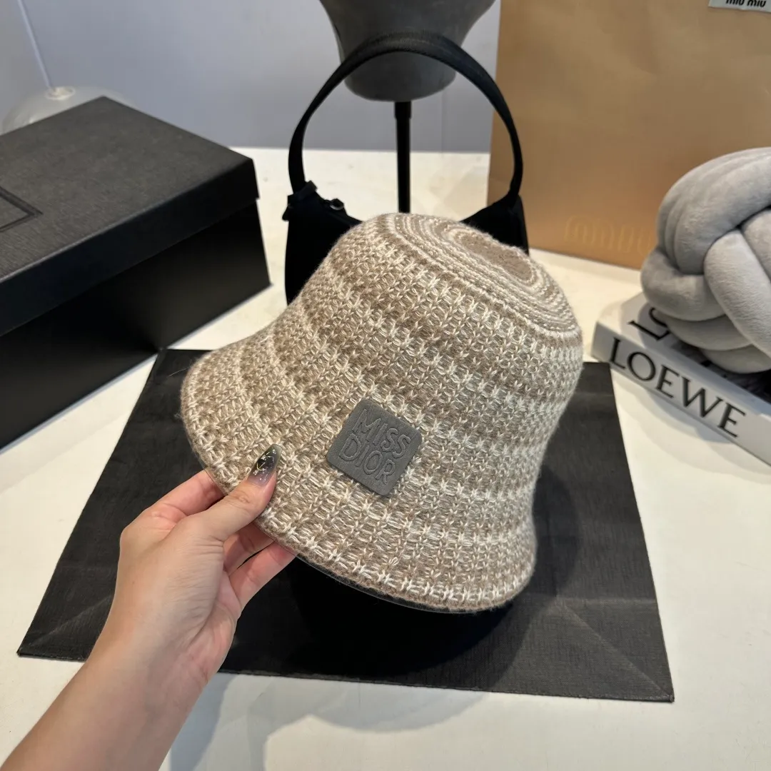 P 60 Dior striped fisherman hat for women 2025 new autumn woolen hat simple and versatile hat big head circumference showing face small basin hat